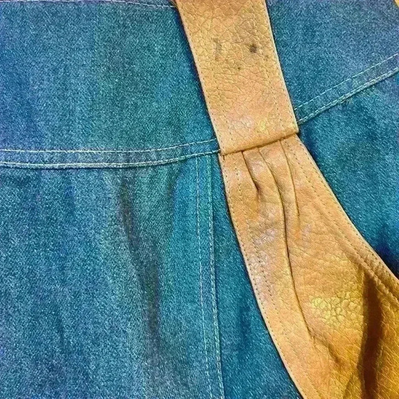 Vintage 80s Dominic Bellisimo Denim Leather Mini Skirt Size 6 Party Jean Western - Picture 3 of 5